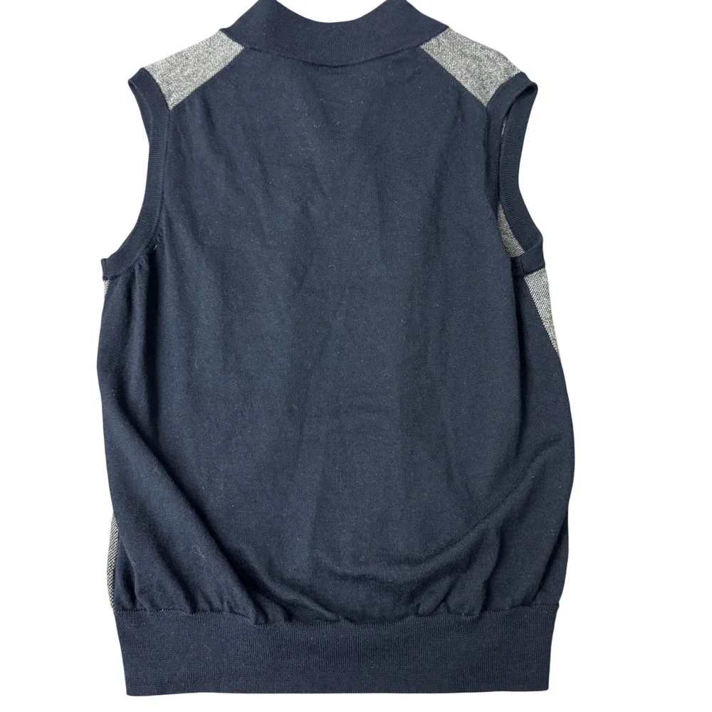 Brooks Brothers Extra Fine Merino Wool Quarter Zip Sweater Vest Navy Gray Mens L